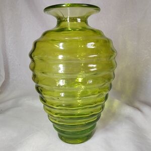 Green Ribbed Glass Vase
